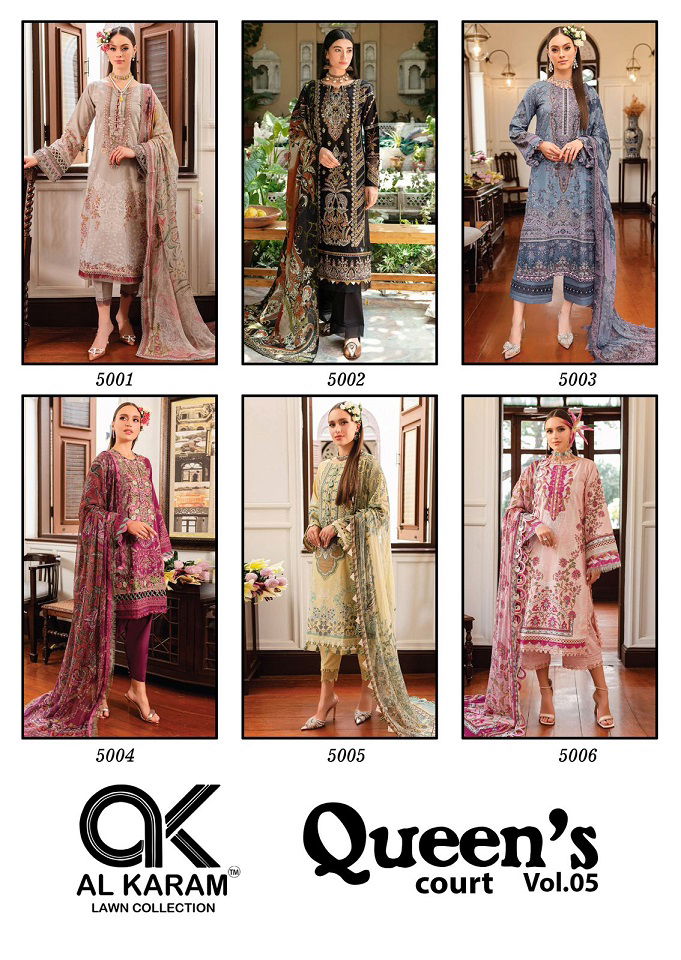 Queen Court Vol 5 By Al Karam Cambric Cotton Pakistani Dress Material Wholesale Online
